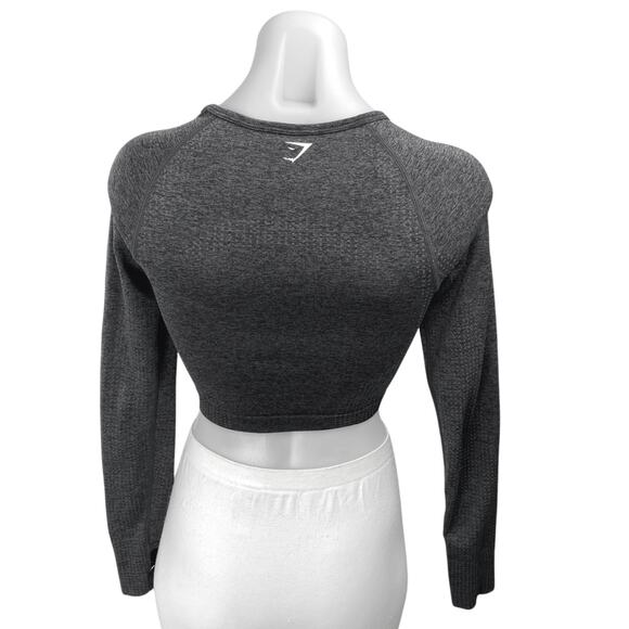 Gymshark Women's Black Gray Long Sleeve Logo Crew Cropped Sweatshirt Top Size XS - Picture 2 of 3